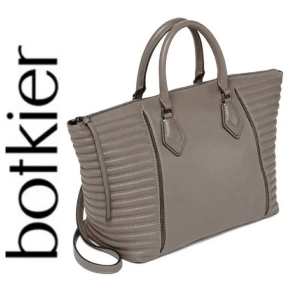 NWT Botkier Leather Top Handle Moto Satchel Winter Grey Quilted Panels MSRP $248 - Picture 2 of 15